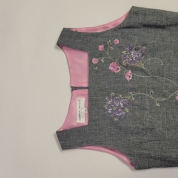 Vintage Donna Ricco New York Petite Size 8P Embroidered Dress Gray - Picture 5 of 16